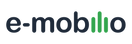 Logo mit dem Wort „e-mobillo“ in schwarzer Schrift, wobei die Buchstaben „i“, „l“ und „l“ als drei grüne vertikale Balken stilisiert sind.